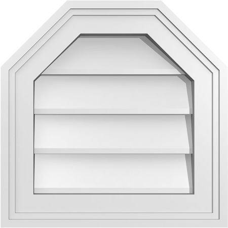 Ekena Millwork Octagonal Top Surface Mount PVC Gable Vent w/ 2"W x 1-1/2"P Brickmould Frame, 14"W x 14"H GVPOT14X1402SN